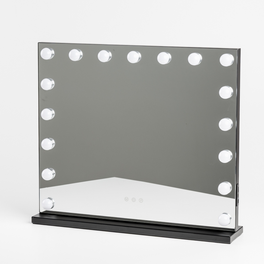 BRILAGI - dimmbarer LED-Make-up-Spiegel HOLLYWOOD LED/15W/230V CCT + 2x USB 60x50 cm schwarz