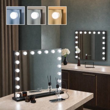 BRILAGI - dimmbarer LED-Make-up-Spiegel HOLLYWOOD LED/15W/230V CCT + 2x USB 60x50 cm schwarz