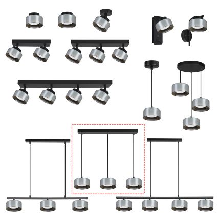 BRILAGI - LED RGB+CCT dimmbare Hängeleuchte mit Kabelaufhängung AURA LUX 3xGX53/14W/230V 2700-6500K Wi-Fi Tuya schwarz/rauchglas