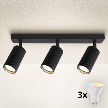 Brilagi - Dimmbarer LED RGBW-Einbaustrahler SELE MODERN 3x GU10/4,8W/230V 3000K schwarz + Fernbedienung