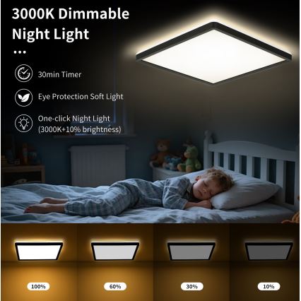 Brilagi - LED-dimmbare Deckenleuchte ULTRA SLIM LED/18W/230V 2700-6500K 30x30 cm schwarz + Fernbedienung