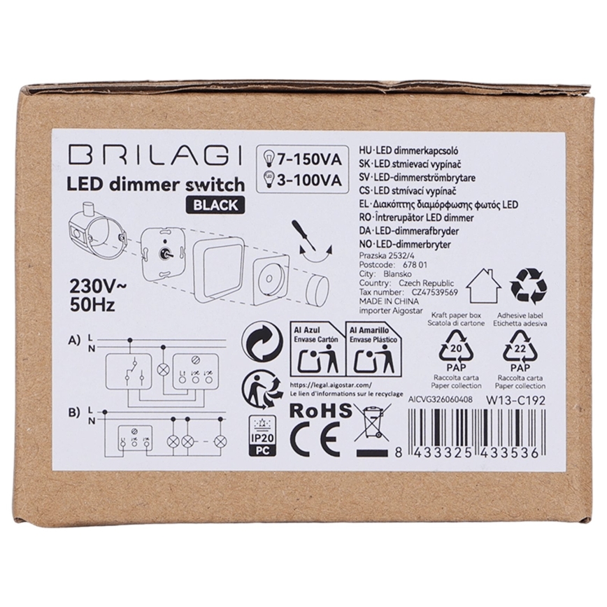 BRILAGI - Dimmer mit Rahmen 110W/230V schwarz