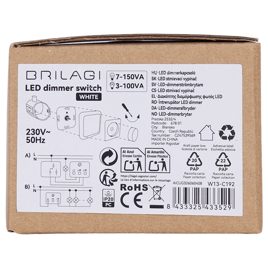 BRILAGI - Dimmer mit Rahmen 110W/230V weiß