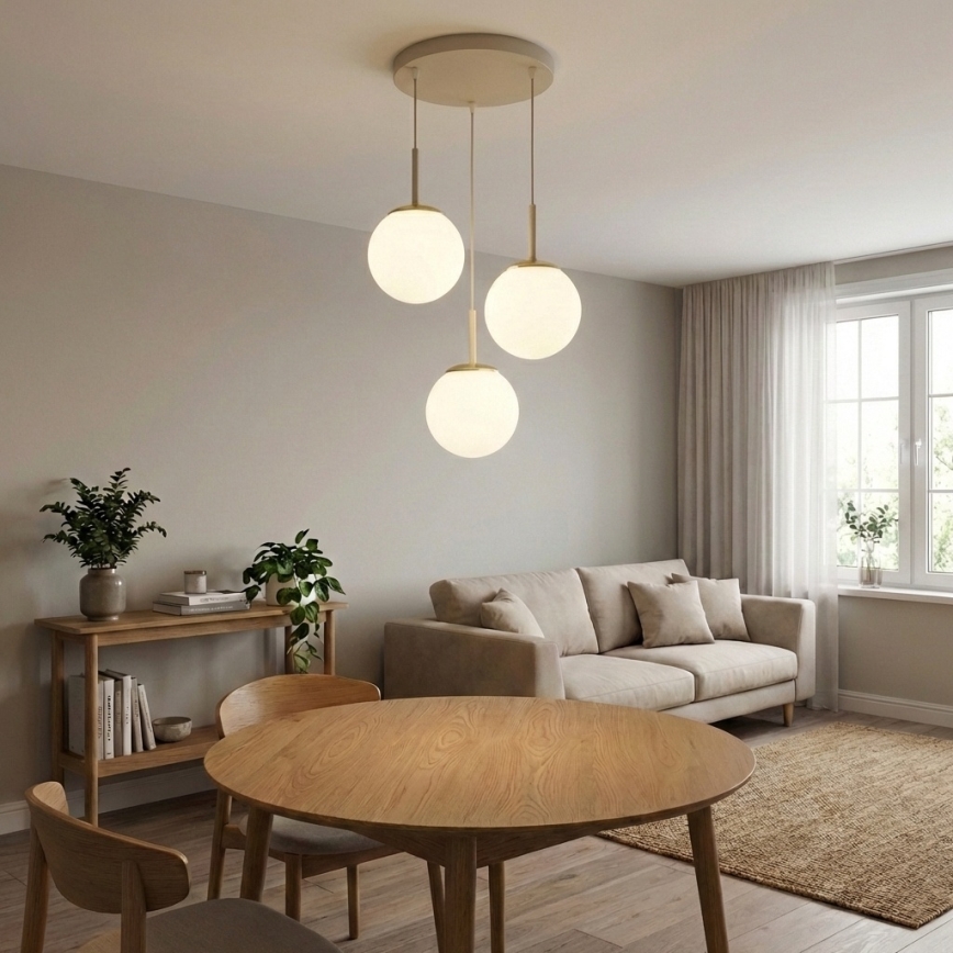 Brilagi - Dreiflammige Pendelleuchte an Kabeln 3xE27/60W/230V beige/gold