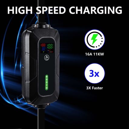 Brilagi - EV-Reiseladestation für Elektroautos FAST AC Typ 2 16A/380V 11kW + Stecker 230V, 3,7kW 5m + Tasche