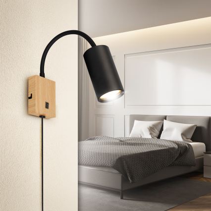 BRILAGI - Flexible Wandleuchte mit Schalter SELE 1xGU10/30W/230V schwarz/Eichendekor