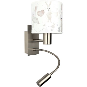 BRILAGI - Flexible LED-Kinder-Wandleuchte BOBO 1xE27/25W/230V + LED/3W mattchrom/weiß/Häschen