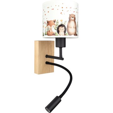 BRILAGI - Flexible LED-Kinder-Wandleuchte BOBO WOOD 1xE27/25W/230V + LED/3W Eiche/schwarz/weiß/Tiermotive