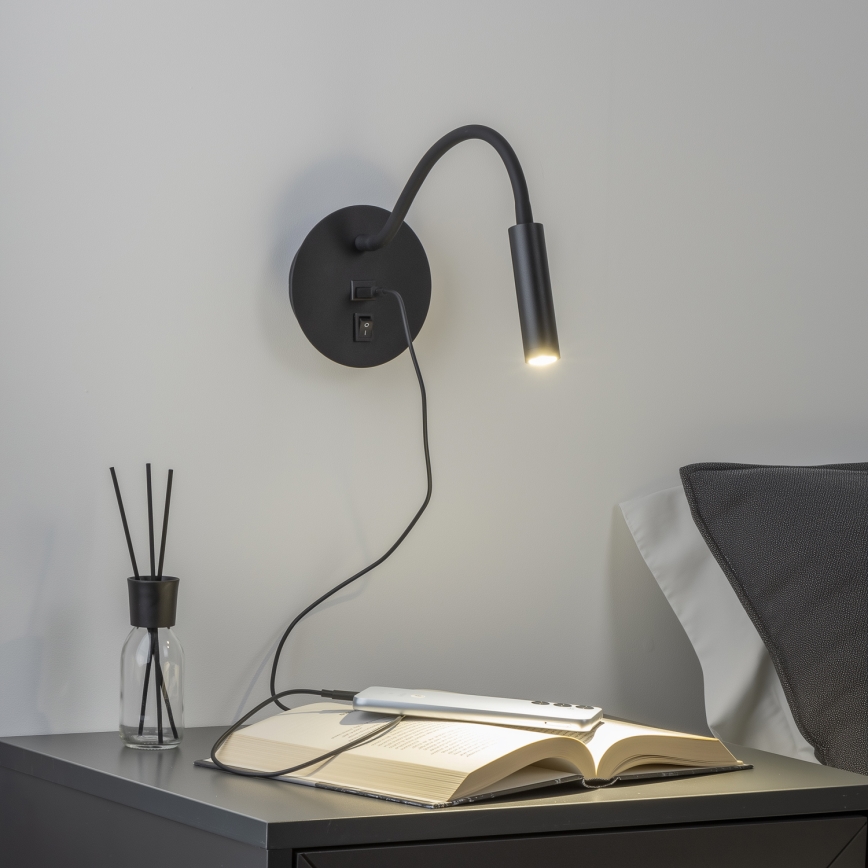Brilagi - Flexible LED-Wandleuchte mit USB-Anschluss MAYA LED/3W/230V 4000K schwarz