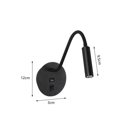 Brilagi - Flexible LED-Wandleuchte mit USB-Anschluss MAYA LED/3W/230V 4000K schwarz