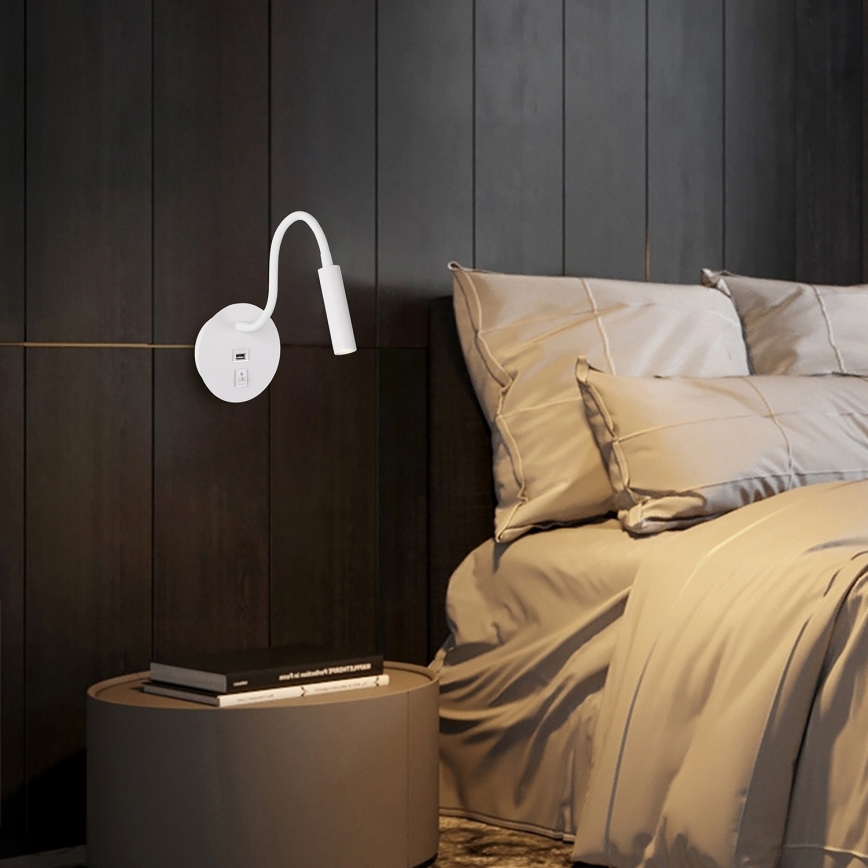 Brilagi - Flexible LED-Wandleuchte mit USB-Anschluss MAYA LED/3W/230V 4000K weiß