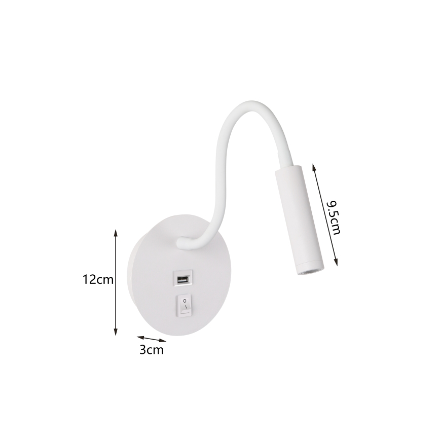 Brilagi - Flexible LED-Wandleuchte mit USB-Anschluss MAYA LED/3W/230V 4000K weiß