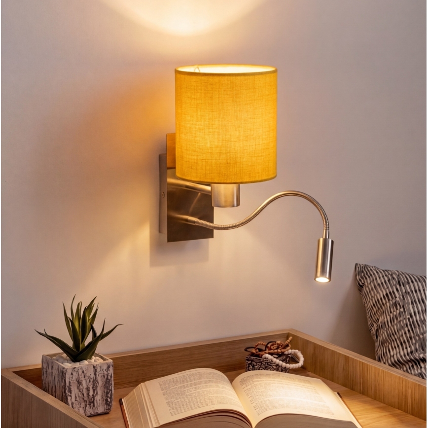 Brilagi - flexible LED-Wandleuchte NUBILA 1xE27/25W/230V + LED/3W mattchrom/gelb
