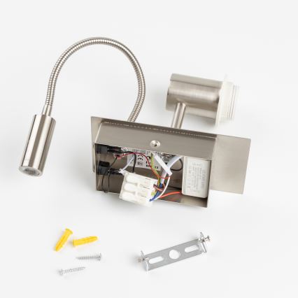 Brilagi - flexible LED-Wandleuchte NUBILA 1xE27/25W/230V + LED/3W mattchrom/gelb