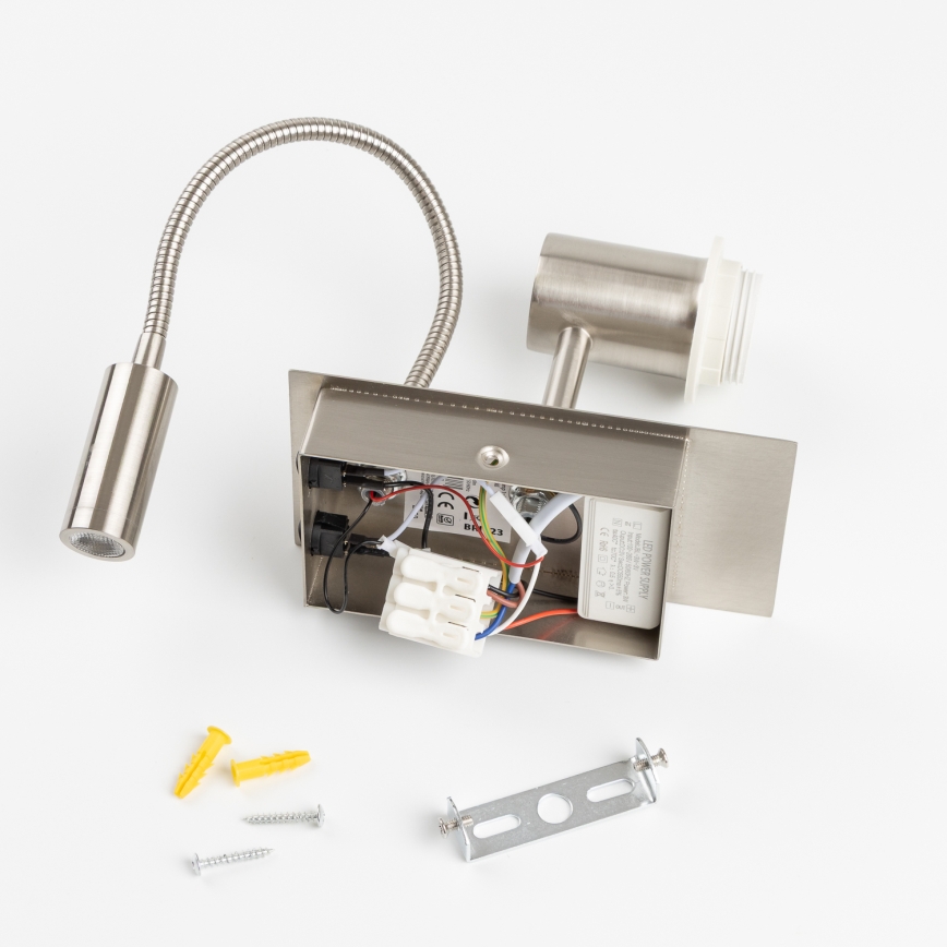 Brilagi - flexible LED-Wandleuchte NUBILA 1xE27/25W/230V + LED/3W mattchrom/gelb