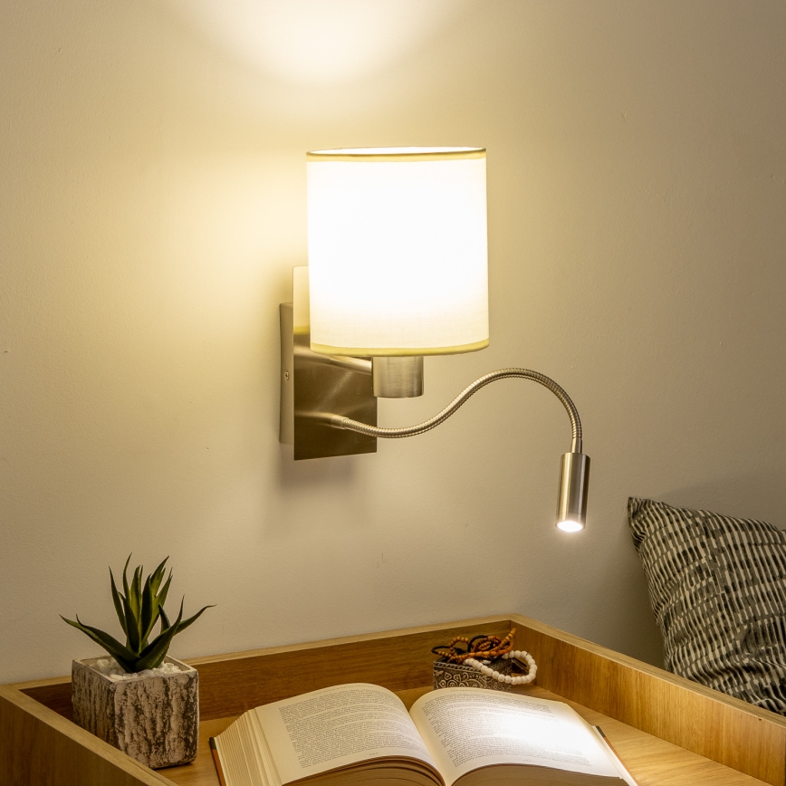 Brilagi - Flexible LED-Wandleuchte NUBILA 1xE27/25W/230V + LED/3W matt Chrom/cremefarben