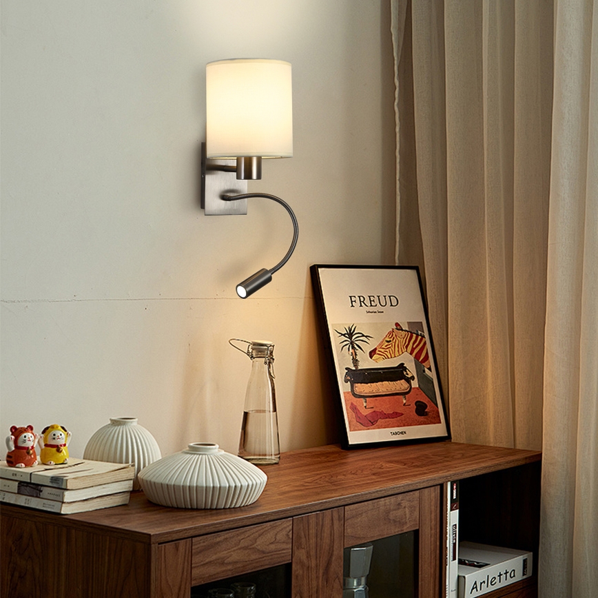Brilagi - Flexible LED-Wandleuchte NUBILA 1xE27/25W/230V + LED/3W matt Chrom/cremefarben