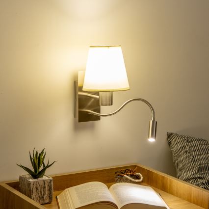 Brilagi - Flexible LED-Wandleuchte NUBILA 1xE27/25W/230V + LED/3W matt Chrom/cremefarben