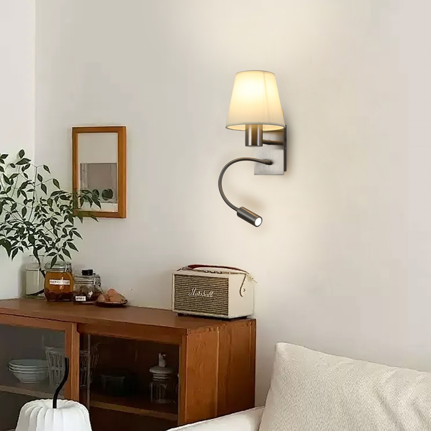 Brilagi - Flexible LED-Wandleuchte NUBILA 1xE27/25W/230V + LED/3W matt Chrom/cremefarben