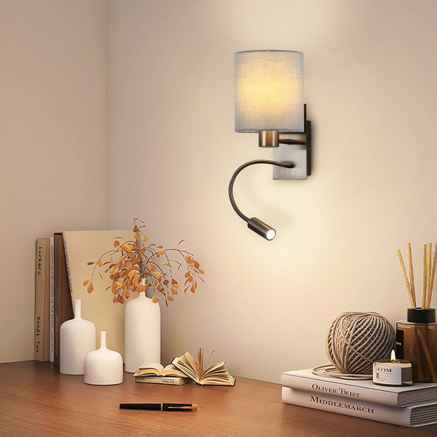Brilagi - Flexible LED-Wandleuchte NUBILA 1xE27/25W/230V + LED/3W matt Chrom/grau