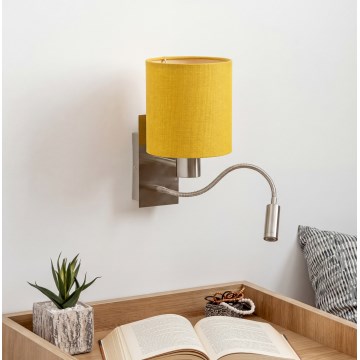 Brilagi - flexible LED-Wandleuchte NUBILA 1xE27/25W/230V + LED/3W mattchrom/gelb