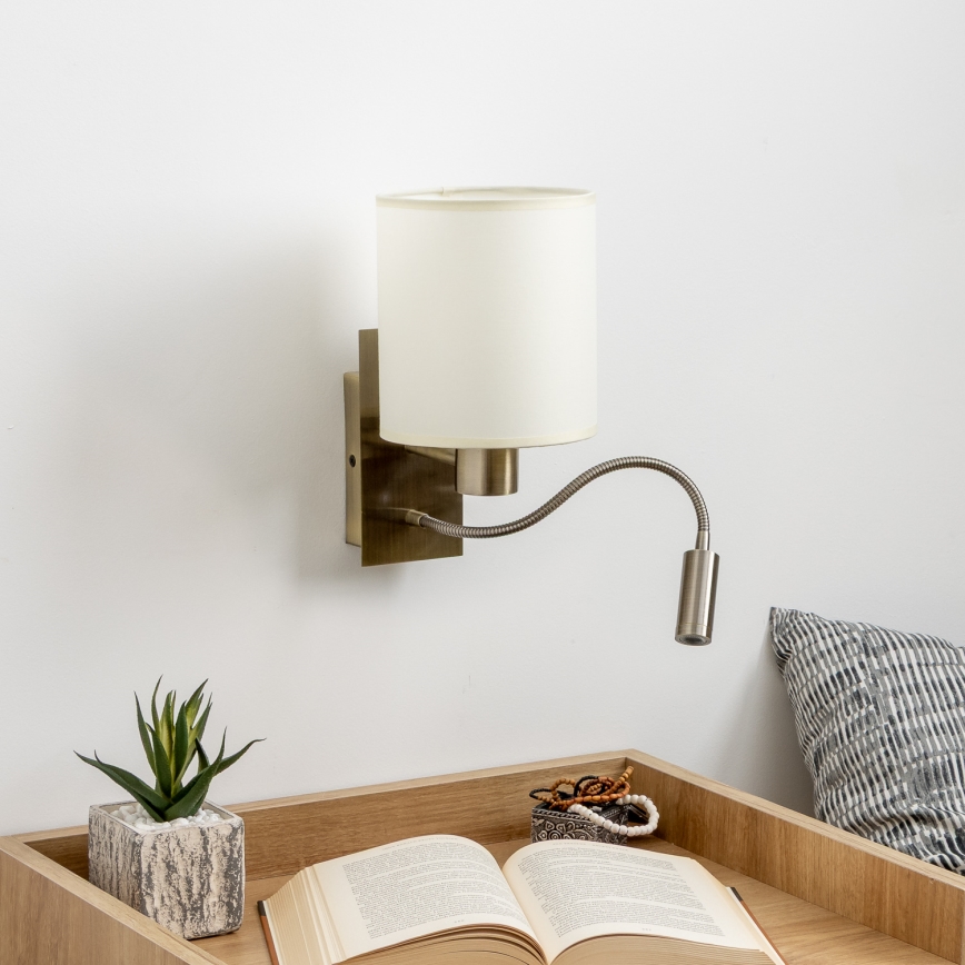 Brilagi - Flexible LED-Wandleuchte NUBILA 1xE27/25W/230V + LED/3W Messing/cremefarben