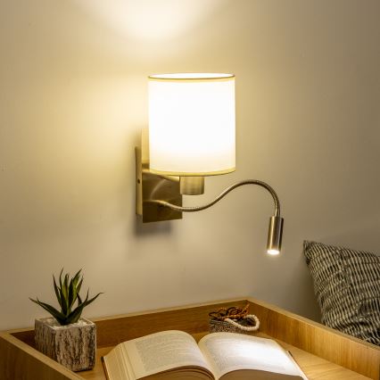 Brilagi - Flexible LED-Wandleuchte NUBILA 1xE27/25W/230V + LED/3W Messing/cremefarben