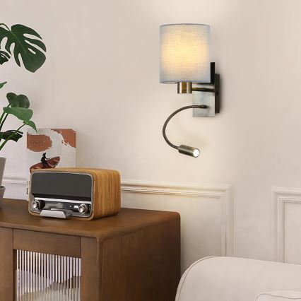 Brilagi - Flexible LED-Wandleuchte NUBILA 1xE27/25W/230V + LED/3W Messing/cremefarben