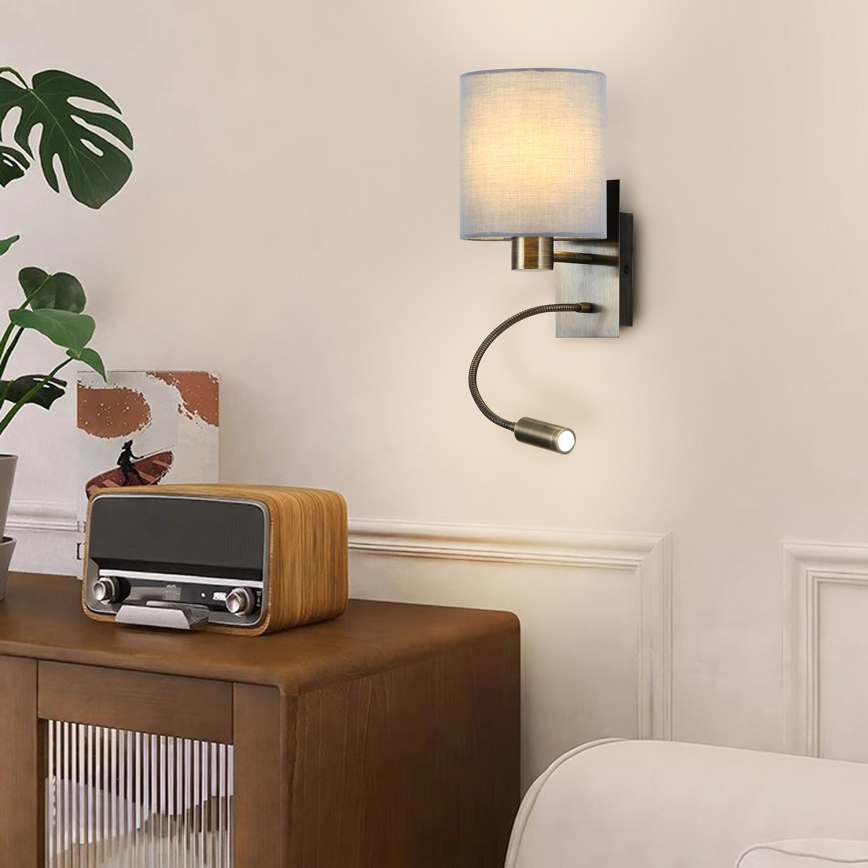 Brilagi - Flexible LED-Wandleuchte NUBILA 1xE27/25W/230V + LED/3W Messing/cremefarben