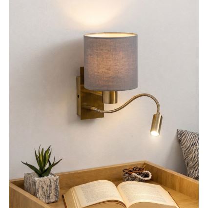 Brilagi - Flexible LED-Wandleuchte NUBILA 1xE27/25W/230V + LED/3W Messing/hellgrau