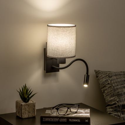 Brilagi - Flexible LED-Wandleuchte NUBILA 1xE27/25W/230V + LED/3W schwarz/grau