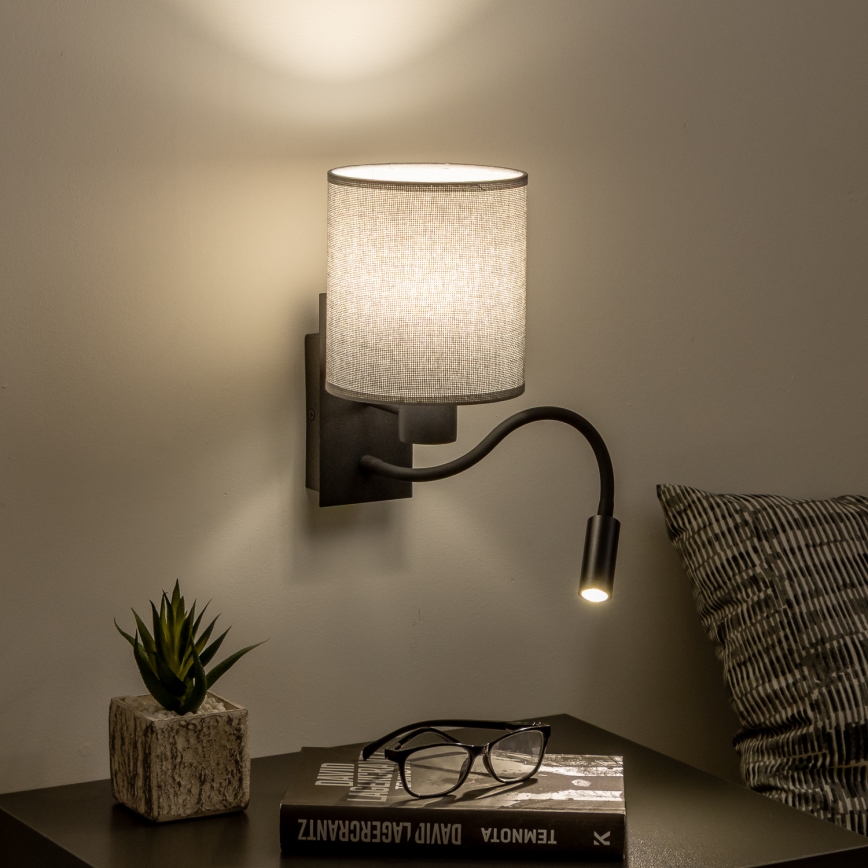 Brilagi - Flexible LED-Wandleuchte NUBILA 1xE27/25W/230V + LED/3W schwarz/grau