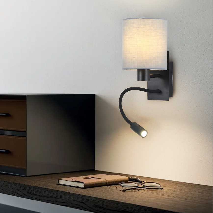 Brilagi - Flexible LED-Wandleuchte NUBILA 1xE27/25W/230V + LED/3W schwarz/grau