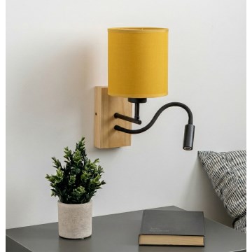 Brilagi - Flexible LED-Wandleuchte NUBILA WOOD 1x E27/25W/230V + LED/3W, Eiche/Schwarz/Gelb