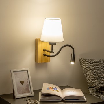 Brilagi - Flexible LED-Wandleuchte NUBILA WOOD 1xE27/25W/230V + LED/3W Eiche/cremefarben