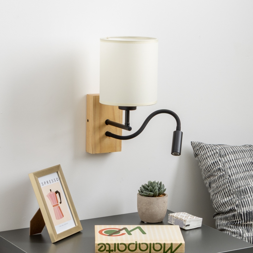 Brilagi - Flexible LED-Wandleuchte NUBILA WOOD 1xE27/25W/230V + LED/3W Eiche/schwarz/cremefarben
