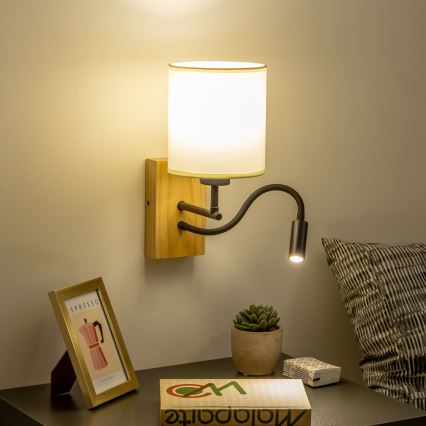 Brilagi - Flexible LED-Wandleuchte NUBILA WOOD 1xE27/25W/230V + LED/3W Eiche/schwarz/cremefarben