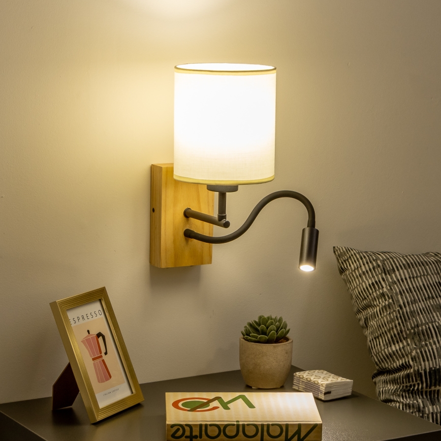 Brilagi - Flexible LED-Wandleuchte NUBILA WOOD 1xE27/25W/230V + LED/3W Eiche/schwarz/cremefarben
