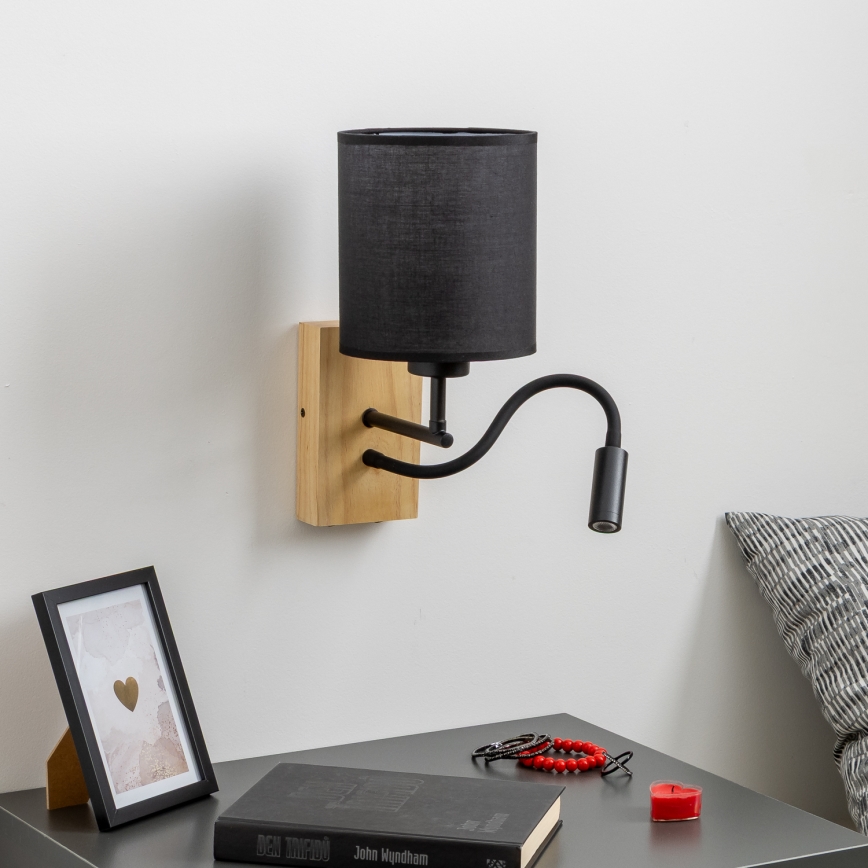 Brilagi - Flexible LED-Wandleuchte NUBILA WOOD 1xE27/25W/230V + LED/3W Eiche/schwarz