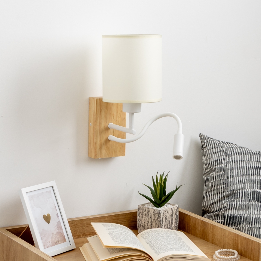Brilagi - Flexible LED-Wandleuchte NUBILA WOOD 1xE27/25W/230V + LED/3W Eiche/weiß/cremefarben