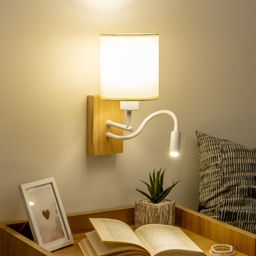 Brilagi - Flexible LED-Wandleuchte NUBILA WOOD 1xE27/25W/230V + LED/3W Eiche/weiß/cremefarben