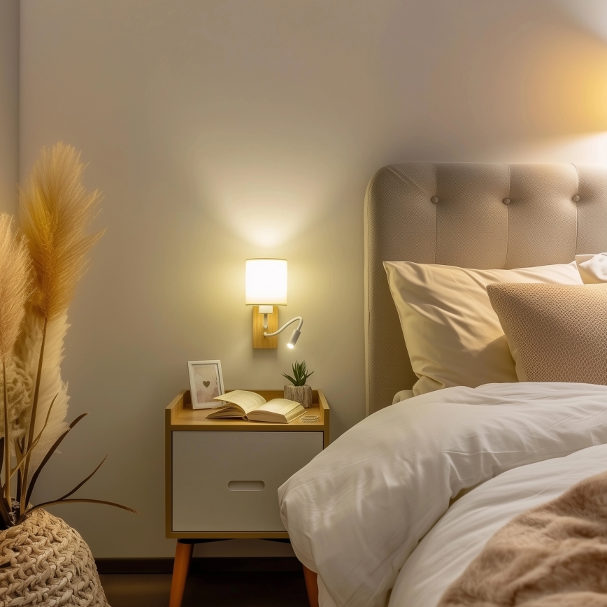 Brilagi - Flexible LED-Wandleuchte NUBILA WOOD 1xE27/25W/230V + LED/3W Eiche/weiß/cremefarben