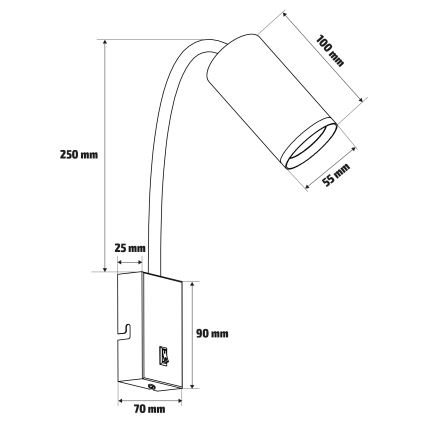BRILAGI - Flexible Wandleuchte mit Schalter SELE 1xGU10/30W/230V schwarz/Eiche-Dekor
