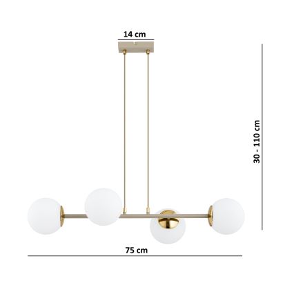 Brilagi - Hängeleuchte an Kabel MILO ECRU 4xE27/60W/230V beige/gold
