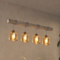 BRILAGI - Hängeleuchte an Kabel WOOD GLASS 4xE27/60W/230V Kiefer/Grau/rauchbraun