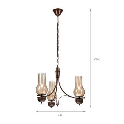 Brilagi - Hängeleuchte an Kette COTTAGE 3xE14/40W/230V Eiche/braun