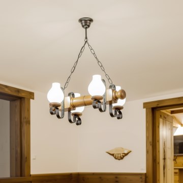 Brilagi - Hängeleuchte an Kette RUSTIC 4xE14/40W/230V Buche/Walnuss