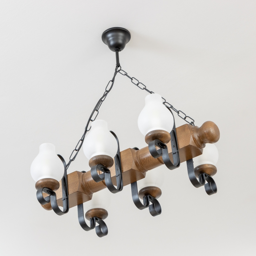 Brilagi - Hängeleuchte an Kette RUSTIC 6xE14/40W/230V Buche/Walnuss