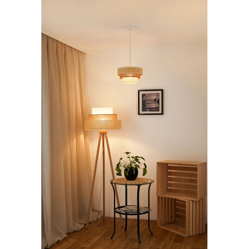 Brilagi - Hängeleuchte an Kabel CEDAR LUNETA 1xE27/15W/230V Ø 25 cm Rattan/Braun/Creme