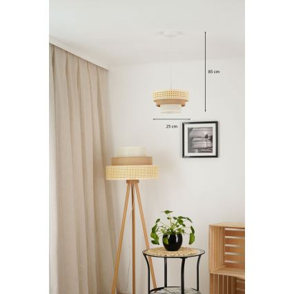 Brilagi - Hängeleuchte an Kabel CEDAR LUNETA 1xE27/15W/230V Ø 25 cm Rattan/Braun/Creme
